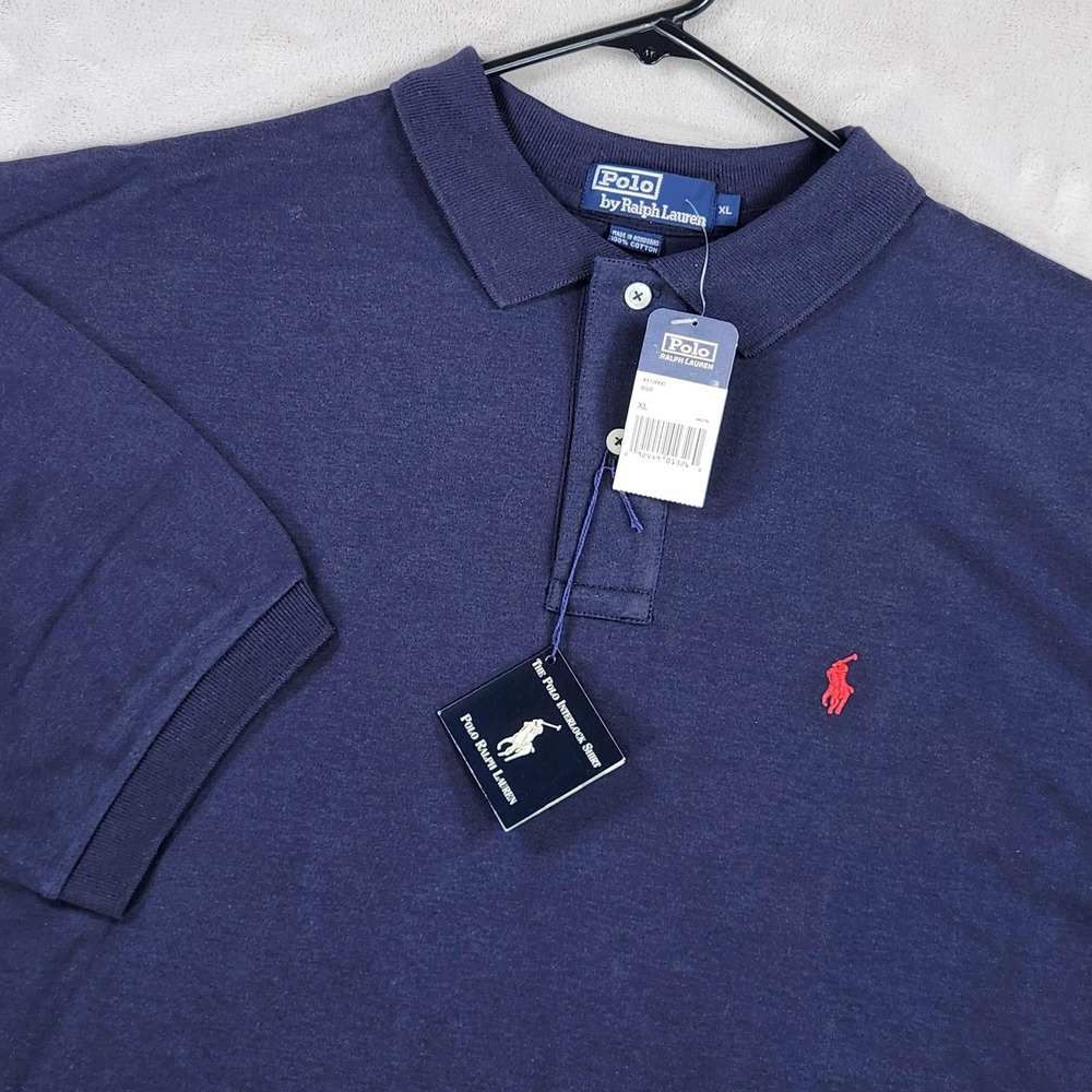 Polo Ralph Lauren Mens XL Blue Interlock Cotton Knit Polo Shirt Red Pony M6379